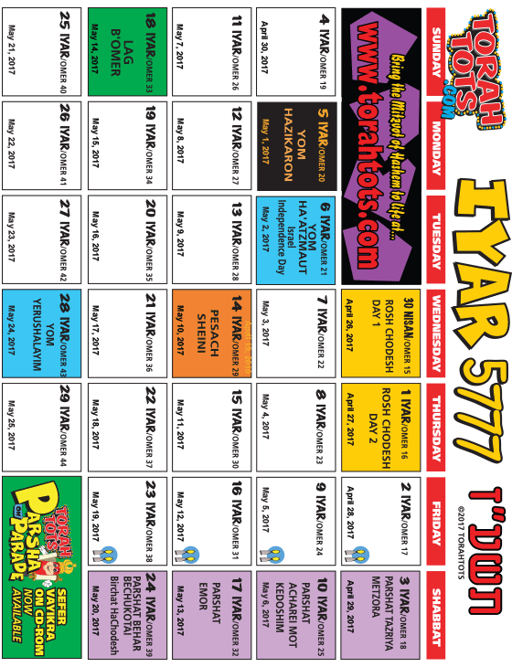 Torah Tots Jewish Calendar - IYAR 5777